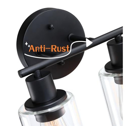 WISBEAM 2-Light Bathroom Vanity Light, Black Bathroom Light Fixtures with Clear Glass Shade Including E26 Medium Base, Bulb NOT Included, Vanity Light Over Mirror - color: Black, size: VNT003