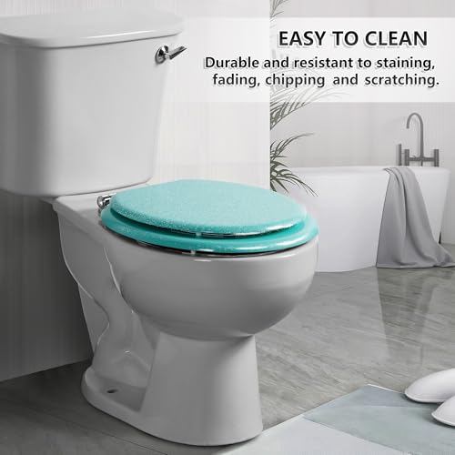 Angol Shiold Glitter Toilet Seat Molded Wood Round Toilet Seat with Quietly Close and Quick Release Hinges, Easy to Clean also Easy to Install (Round 16.5'', Green) - color: Green, size: Round 16.5‘’