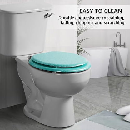 Angol Shiold Glitter Toilet Seat Molded Wood Round Toilet Seat with Quietly Close and Quick Release Hinges, Easy to Clean also Easy to Install (Round 16.5'', Green) - color: Green, size: Round 16.5‘’