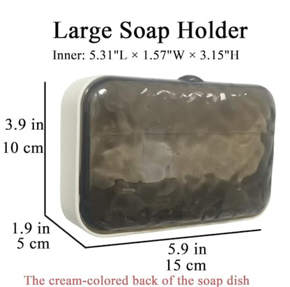 Wall Mounted Soap Dish, Large Waterproof Shower Soap Holder with Lid, Self Draining Soap Box Fits Dr Squatch Soap Bar, Adhesive No Drill Soap Container for Bathroom Shower RV (Black) - color: Black