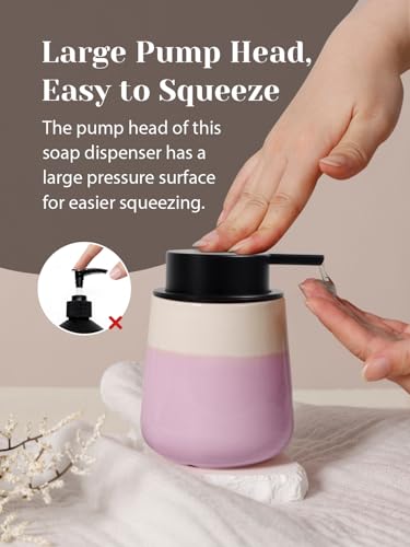 INGOFIN Ceramic Hand Soap Dispenser - 12 oz Liquid Lotion Dispenser Bathroom, Refillable Modern Dish Soap Dispenser with Pump for Kitchen, Beige and Pink - color: Beige and Pink