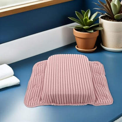 YARNOW Non-Slip Pink Bath Pillow for Tub with 8 Strong Suction Cups, Ergonomic PVC Doublewing Headrest Neck and Back Support, Easy to Clean Bath Accessory for Women at Home or Hotel