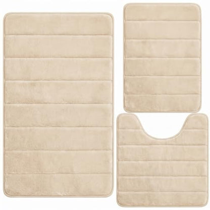 Bathroom Rugs Set 3 Piece, Memory Foam Bath Rugs, Non Slip Washable Bathroom Rug Set, Extra Soft Absorbent Bath Mats with U-Shaped Toilet Rug, Camel - color: Camel