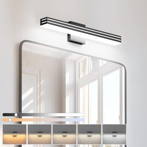 Ralbay Black Vanity Light 5 Color Temperature Dimmable LED Modern Bathroom Vanity Light Bar 24inch 24W Acrylic Matte Black Bathroom Wall Lighting Fixtures Over Mirror - color: Black, size: 24 inch