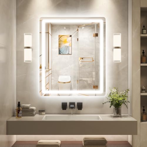 30"x36" LED Bathroom Mirror Anti-Fog Dimmable Wall Mount Vanity Touch | 3 Color Dimmable Led, Anti-Fog Heating, Touch Control, Tempered Glass, Waterproof Wall Mount For Vanity Makeup Shaving - size: 30"L x 36"W