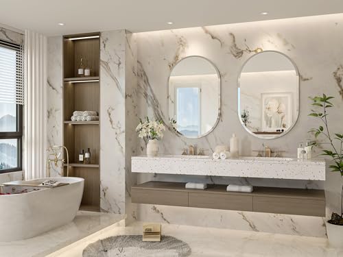 Frameless Oval Mirror, 22"x30" Beveled Oval Bathroom Mirrors | 5mm HD Glass, Anti-Rust, 15mm Frameless Beveled Mirror, French Cleat, Horizontally or Vertically, for bathroom/bedroom - size: 22"L x 30"W