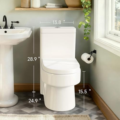 Compact One Piece Toilet with Soft-close Seat Lid, Power Dual Flush 1.2/1.85 GPF, Modern Standard White Toilet Bowl, Smart Toilet For Bathroom, 12'' Rough-in - style: BH-22