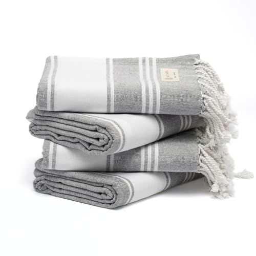 Salt Earth Cotton Turkish Beach Towel (Set of 4, 36"x72") - Soft, Quick Dry, Sand Resistant, Absorbent Towels for Bathroom, Home, Travel, Pool, Spa, Bath, Swim - Beach Towels Oversized (Alloy) - color: Alloy, size: Pack of 4