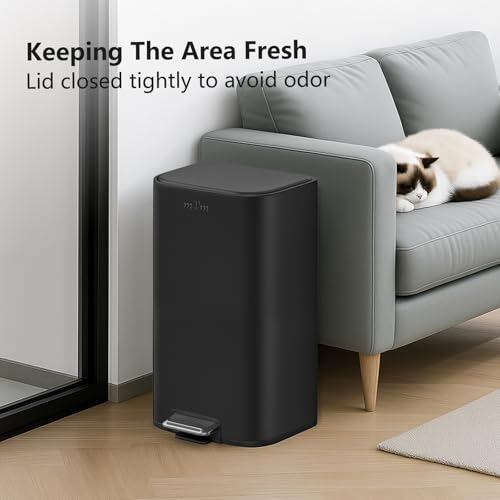 mVm 10.6 Gal Kitchen Trash Can, Step Trash Can with Lid, Smooth Edge Garbage Bin for Home Office (Black) - color: Black, size: 10.6Gal