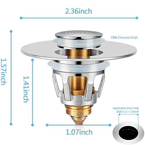 QYHNYJF Bathroom Sink Stopper with Hair Catcher – Universal Pop-Up Drain Strainer for 1.1–1.5 inch US Standard Sink Drain Holes, Anti-Clog Basin Stopper, Silver - color: Chrome Silver