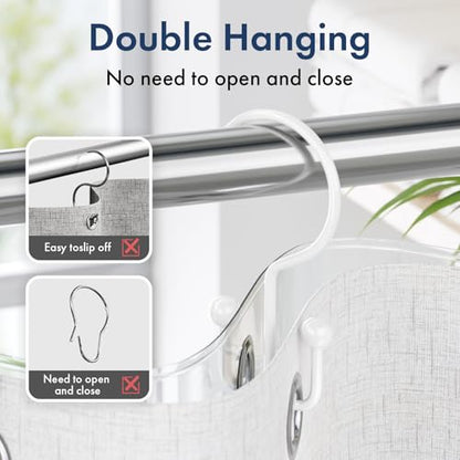 Bathway Shower Curtain Hooks White Shower Curtain Rings, 12 Pcs Double Hook Shower Curtain Hooks Rings Shower Curtain Hangers Rust Proof, Metal Shower Hooks for Bathroom Shower Curtain Rod - color: White, style: Minimalist