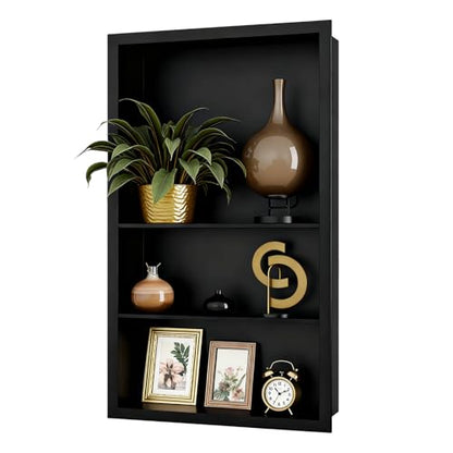 Stainless Steel Recessed Medicine Cabinet Bathroom Medicine Wall Niche Shower Niche Space-Saving Recessed Storage Cabinet Adjustable Shelf Matte Finish (Black, 24" H x 14" W) - color: Black, size: 24"H x 14"W