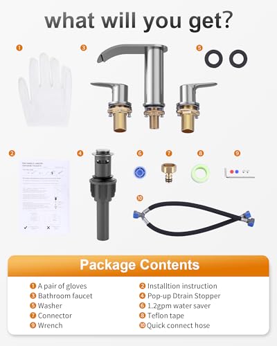 WOWOW Waterfall Bathroom Faucet 3 Holes 8Inch Widespread Bathroom Sink Faucet, Two Handles Brushed Nickel Bathroom Faucet with Pop-up Drain & Supply Hoses, Modern Faucet Mixer Taps Brushed Nickel - color: Brushed Nickel