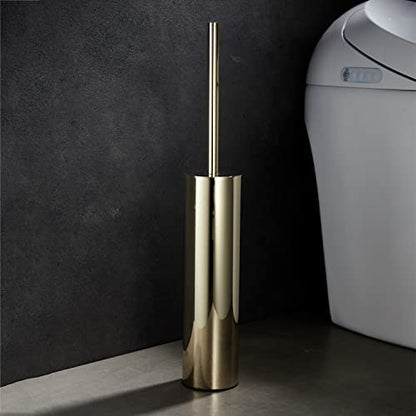 Freestanding Luxury Toilet Brush 304 Stainless Steel Toilet Brush and Holder 19-Inches Tall Round Rust Resistant Anti-Odor and Easy to Clean with Polished Gold Finished - color: 19-inch Round High Polished Gold