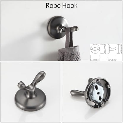 BGL Bathroom Hardware Set Grey Electroplating 4-Piece Bathroom Accessories Set Wall Mounted Adjustable Towel Bar Robe Hook Toilet Paper Holder Towel Ring Glossy Grey - color: Gunmetal Grey