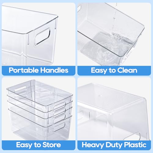 JollyPack Clear Plastic Storage Bins, 4 Pack | Pantry Organizers, Storage with Handles, Clear Storage Containers,Great for Fridge, Kitchen, Cabinet, Bathroom and Office - size: 4pack 11.2"Lx 7.5"W x 6" H