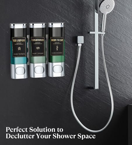 Luxspire Shampoo and Conditioner Dispenser, Shower Soap Dispenser 3-Chamber | Lockable Large Capacity 900ml No-Drill Wall-Mounted Shampoo and Body Wash Dispenser for Bathroom Hotel Kitchen Airbnb - color: Silver, size: 3 Chamber