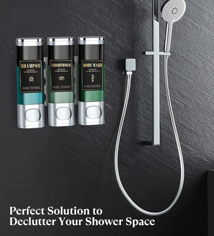 Luxspire Shampoo and Conditioner Dispenser, Shower Soap Dispenser 3-Chamber | Lockable Large Capacity 900ml No-Drill Wall-Mounted Shampoo and Body Wash Dispenser for Bathroom Hotel Kitchen Airbnb - color: Silver, size: 3 Chamber