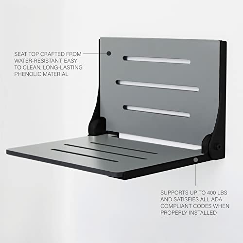 Seachrome SHAF-185155-PGS-S-MB Shower, Grey Seat with Matte Black Frame - color: Gray Seat With Matte Black Frame