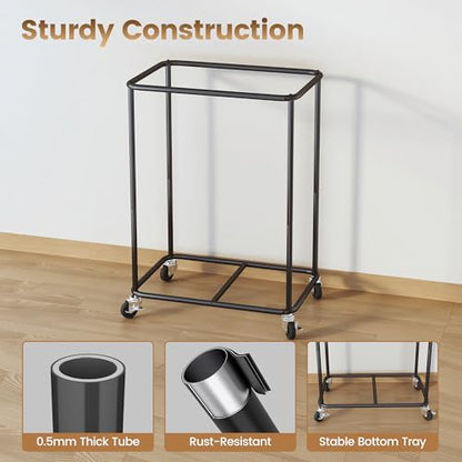 Homeiju 180L Large Laundry Hamper with Wheels, Rolling Laundry Basket with Metal Frame and Removable Bag Design, Dirty Clothes Laundry Cart for Bathroom, Dorm Room, Laundry Room, Black - color: Black