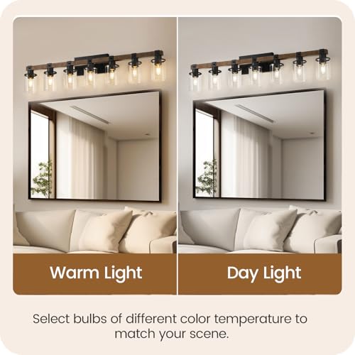 7-Light Bathroom Light Fixture, Farmhouse Vanity Lights for Bathroom with Glass Shade, Rustic Bathroom Light Fixtures, E26 Base F16BD05 - size: 7-Light