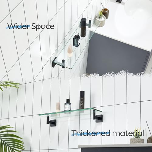 KOKOSIRI Bathroom Shelves Glass Floating Shelf 20-Inch for Bedroom Living Room Kitchen Hanging Rack Rustproof Wall Mounted Black 2 Pack B1105BK-L20-P2 - color: Matte Black, size: 20-Inch(2 Pack)
