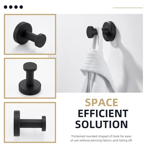 Angle Simple Towel Hook Matte Black, SUS304 Stainless Steel Bathroom Hand Towel Holder, Compact Round Robe Hook Wall Mount - color: Matte Black, size: 1 Pack