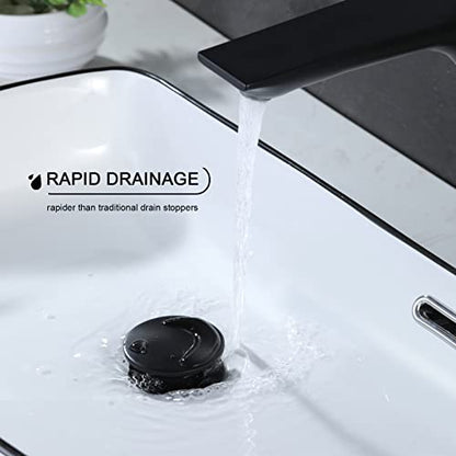 Bathroom Sink Drain, Pop Up Drain Stopper with Overflow, Lavatory Vanity Vessel Sink Drain Assembly, Matte Black - color: Black