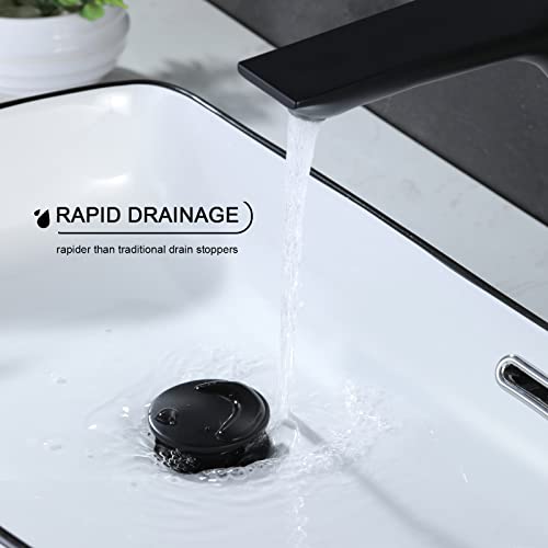 Bathroom Sink Drain, Pop Up Drain Stopper with Overflow, Lavatory Vanity Vessel Sink Drain Assembly, Matte Black - color: Black
