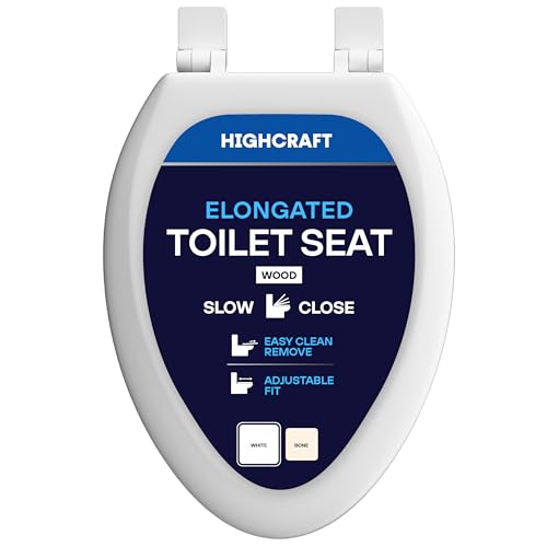 HIGHCRAFT Premium Elongated Toilet Seat with Slow-Close Design, Adjustable Hinges & Quick Removal Mechanism - Molded Wood Toilet Seat - Fits Standard Elongated Toilets - Oval Seat in White - color: White, size: Elongated