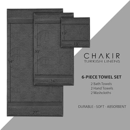 Chakir Turkish Linens |Hotel & Spa Quality 100% Cotton Premium Turkish Towels | Soft & Absorbent (Dark Gray, 6-Piece Towel Sets) - color: Dark Gray