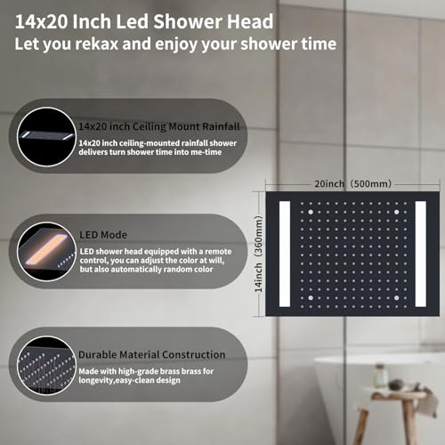 Bathroom Shower System Ceiling 14x20 Inch Shower Head, Spray With Handle, 6 PCS Body Jet And Handheld, Temperature Display Shower Faucet Set (Matte Black) - color: Matte Black