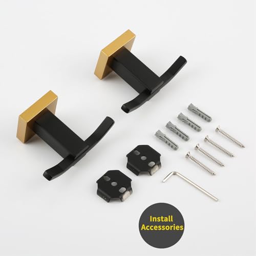 GERZWY Bathroom Double Coat Hook 2 Pack Stainless Steel Towel Hook Wall Mounted Clothes Hook for Bath Kitchen Black & Gold