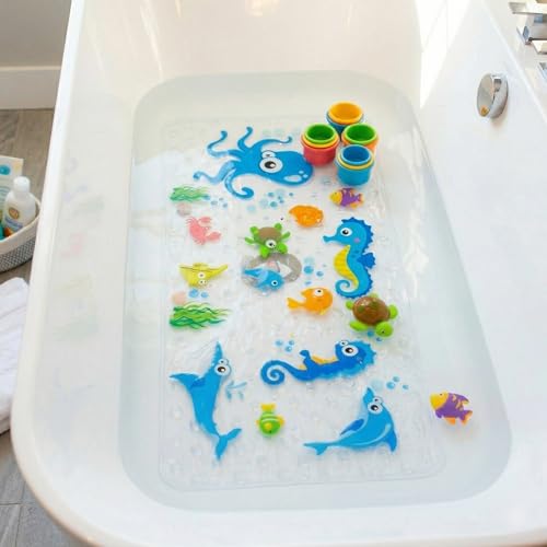 Cute Cartoon Non-Slip Bath Mat for Tub - Anti-Slip Kids Bathtub Mat, Slip-Resistant Shower Mat for Bathroom Safety, 35 X 15.3 Inch, Easy to Clean (Blue Ocean) - color: Blue Ocean