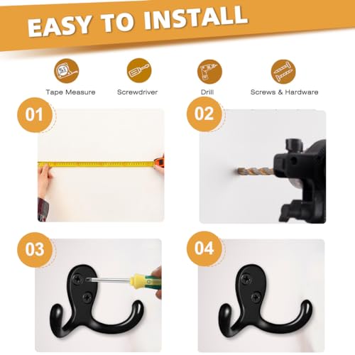 25 Pack Coat Hooks Wall Hooks for Hanging, Heavy Duty Double Prong Metal Hook Wall Mounted for Living Room, Bathroom, Kitchen, Bedroom for Coat, Bag, Scarf, Towel, Hat, Key, Cup (Black) - color: Black-25pack