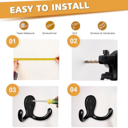 25 Pack Coat Hooks Wall Hooks for Hanging, Heavy Duty Double Prong Metal Hook Wall Mounted for Living Room, Bathroom, Kitchen, Bedroom for Coat, Bag, Scarf, Towel, Hat, Key, Cup (Black) - color: Black-25pack