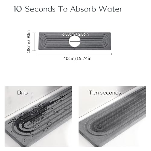 Diatomite Sink Splash Guard – Super Absorbent Kitchen & Bath Mat, Quick-Dry Non-Slip Drying Tray, Fits Most Faucets, Pet Bowl Mat, Vase Holder (Premium Gray, 15.8'' x 4'') - color: Gray-D