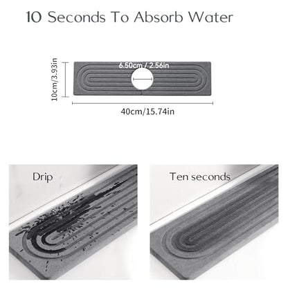 Diatomite Sink Splash Guard – Super Absorbent Kitchen & Bath Mat, Quick-Dry Non-Slip Drying Tray, Fits Most Faucets, Pet Bowl Mat, Vase Holder (Premium Gray, 15.8'' x 4'') - color: Gray-D