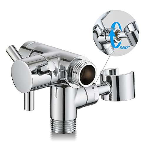 PDPBath Solid Brass 3 Way Shower Arm Diverter Valve with Handheld Holder for Dual Shower Heads with G1/2 Universal Connection - Chrome - color: Chrome-2