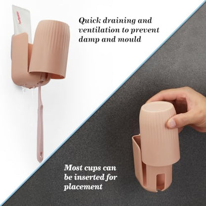 Toothbrush Holders for Bathrooms Toothbrush Holders Wall Mounted BPA-Free Tooth Brush Holder with Toothbrush Cup Drilling-Free (Brown) - color: Brown