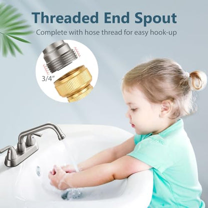 Aolemi Utility Laundry Sink Faucet,3/4" NPT Threaded End,Brushed Nickel | 4-Inch Centerset Laundry Faucet For 2-3 Hole Utility Sinks,With 2 Handles,Swivel Stainless Steel Spout and Supply Lines - color: Brushed Nickel