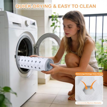 Yimobra Bathtub Mat Non Slip, 27.5"X15.5" Machine Washable Shower Floor Mat, Soft on Feet, Bathmat with Drain Holes and Suction Cups, Bathroom Essentials, White - color: White, size: 27.5 X 15.5 Inch