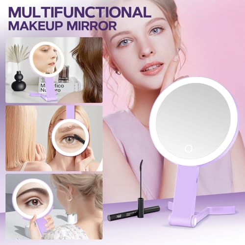 MIYADIVA Lighted Makeup Mirror, 30X Magnifying Mirror with Light, Hanging and Handheld Mirror with Handle, Purple - color: Purple