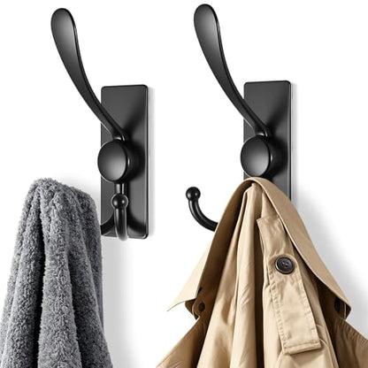 Self Adhesive Towel Hooks, Matte Black Metal Hooks,Waterproof Stainless Steel Hanger Coat Hooks for Hanging Coat,Towels, Bath Robe in Bathroom Kitchen Home - size: 2 Pack-Rectangular Three-Hook