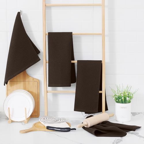 Homaxy 100% Cotton Waffle Weave Kitchen Towels, 10-Pack, Dark Brown | Ultra Soft Absorbent Dish Towels, Quick Drying Cleaning Towels, 13 x 28 Inches - color: Dark Brown, size: 13 x 28 - 10 Pack