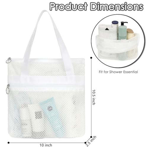 GYEUKHAM Portable Mesh Shower Caddy with 2 Zipper Pockets & Dual Handles, Quick-Drying Hanging Shower Tote for College Dorm, Gym, Travel & Camping, White - color: Small-White-1 Pack