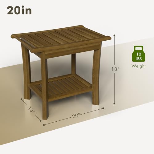 Teak Wood Shower Bench 14"/ 20"/ 30" Wide - Bathroom/Spa/Tub Teak Shower Stool Seat W/Shelf & Arms, Waterproof Heavy Duty Teak Wooden Shave Bench (20in) - size: 20in