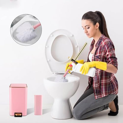 XLHOMO Pink Bathroom Accessories Set 8 Piece Pink and Gold Bathroom Set, Bathroom Sets with Stainless Steel Trash Can,Toilet Brush,Toothbrush Set,Soap Dispenser - size: Pink, style: Bath Set