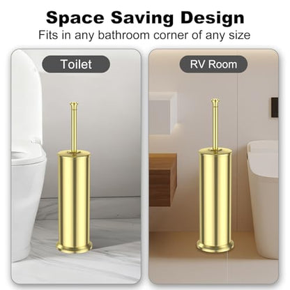 Gold Toilet Brush and Holder，Long Handled Gold Toilet Brush for Bathroom，Stainless Steel Heavy Duty Toilet Bowl Brush,Removable Inner Bowl,Deep Cleaning Dense Bristles Cleaner Brush -Space Saving - color: Gold