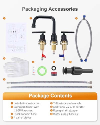 WOWOW Bronze Bathroom Faucet 3 Hole, Widespread Vanity Sink Faucets 8 Inch | Copper Inlet Oil Rubbed Bronze Faucet for Bathroom Sink with Swivel Spout, 2 Handles Lavatory Tap with Drain and Supply Line - color: Oil Rubbed Bronze, style: Upgrade-8 Inch